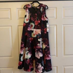 NWT Calvin Klein Floral Tea Length Cocktail Dress